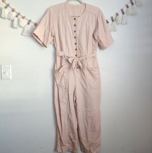 Madewell Top-Stitched Coverall Utility Belted Straight Leg Jumpsuit Blush S Boho